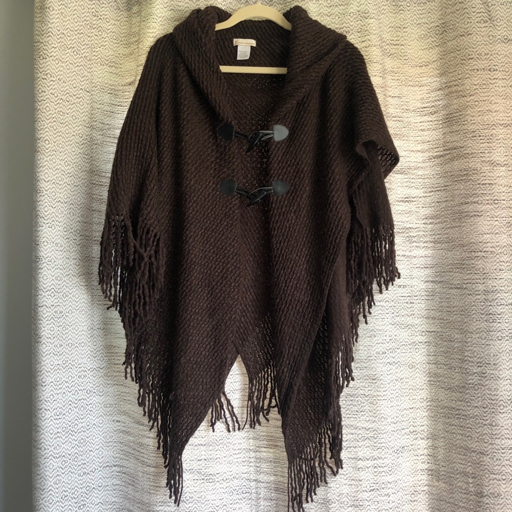 Cute brown sweater cape with buttons